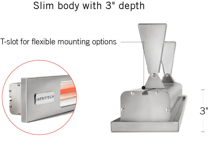 Slim body with 3 inch depth | T-slot for flexible mounting options | 3 inch height